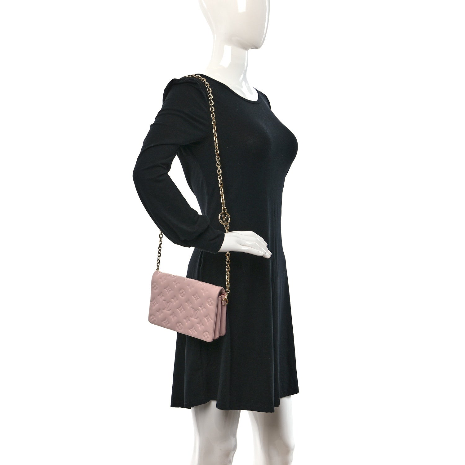 Louis Vuitton LOUIS VUITTON Lambskin Embossed Monogram Pochette Coussin Rose 2 of 9