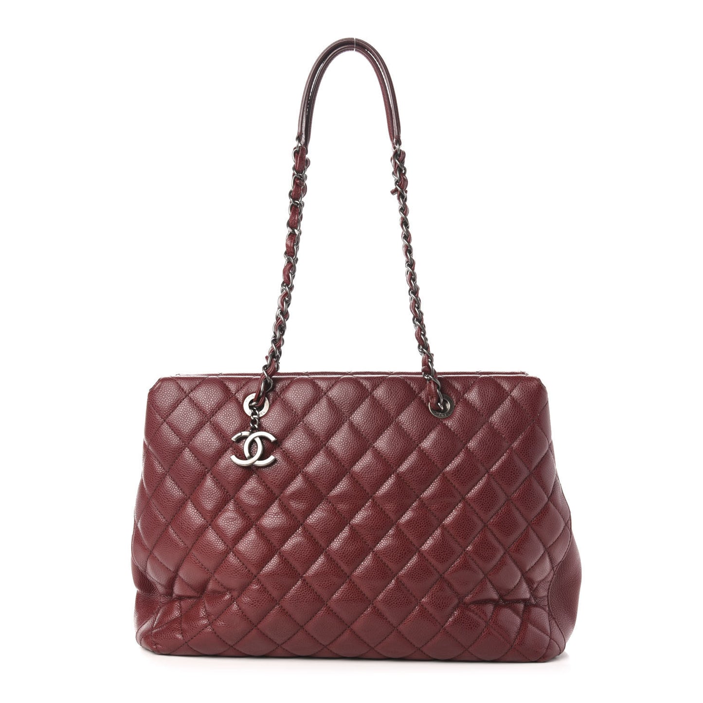 Caviar Quilted City Shopping Tote Dark Red