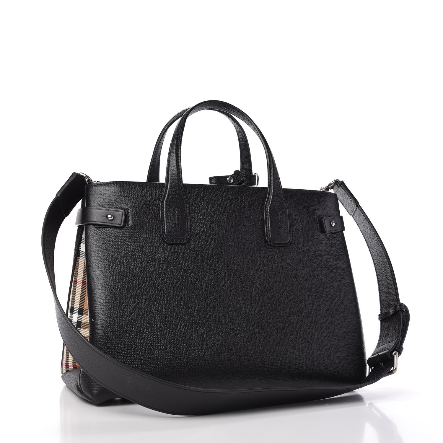 Burberry Derby Calfskin House Check Medium Banner Tote Black 3 of 11