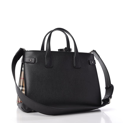 Burberry Derby Calfskin House Check Medium Banner Tote Black 3 of 11