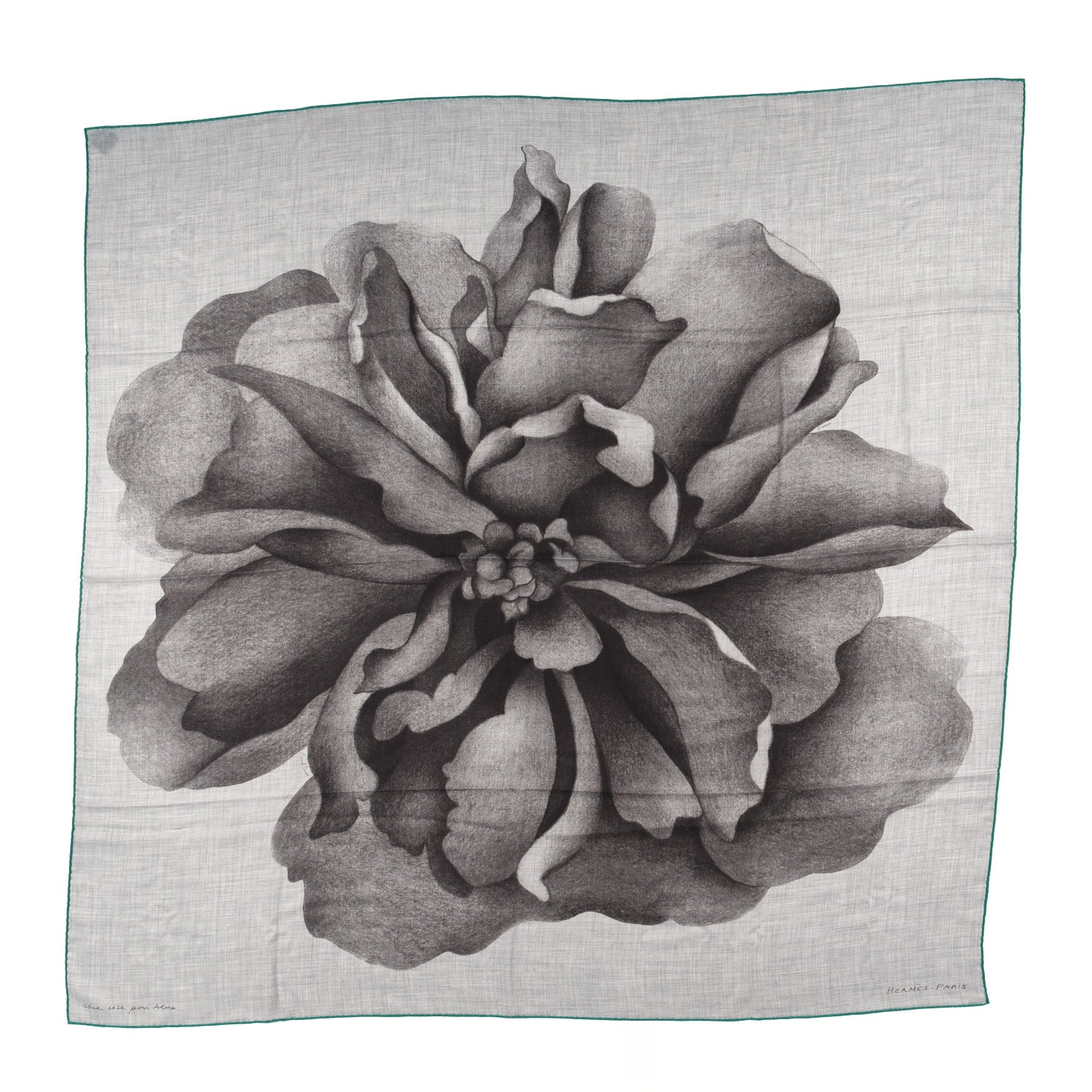 Hermes Cashmere Silk Une Rose Pour Alma Shawl 140 Gris Chine Sepia 1 of 6