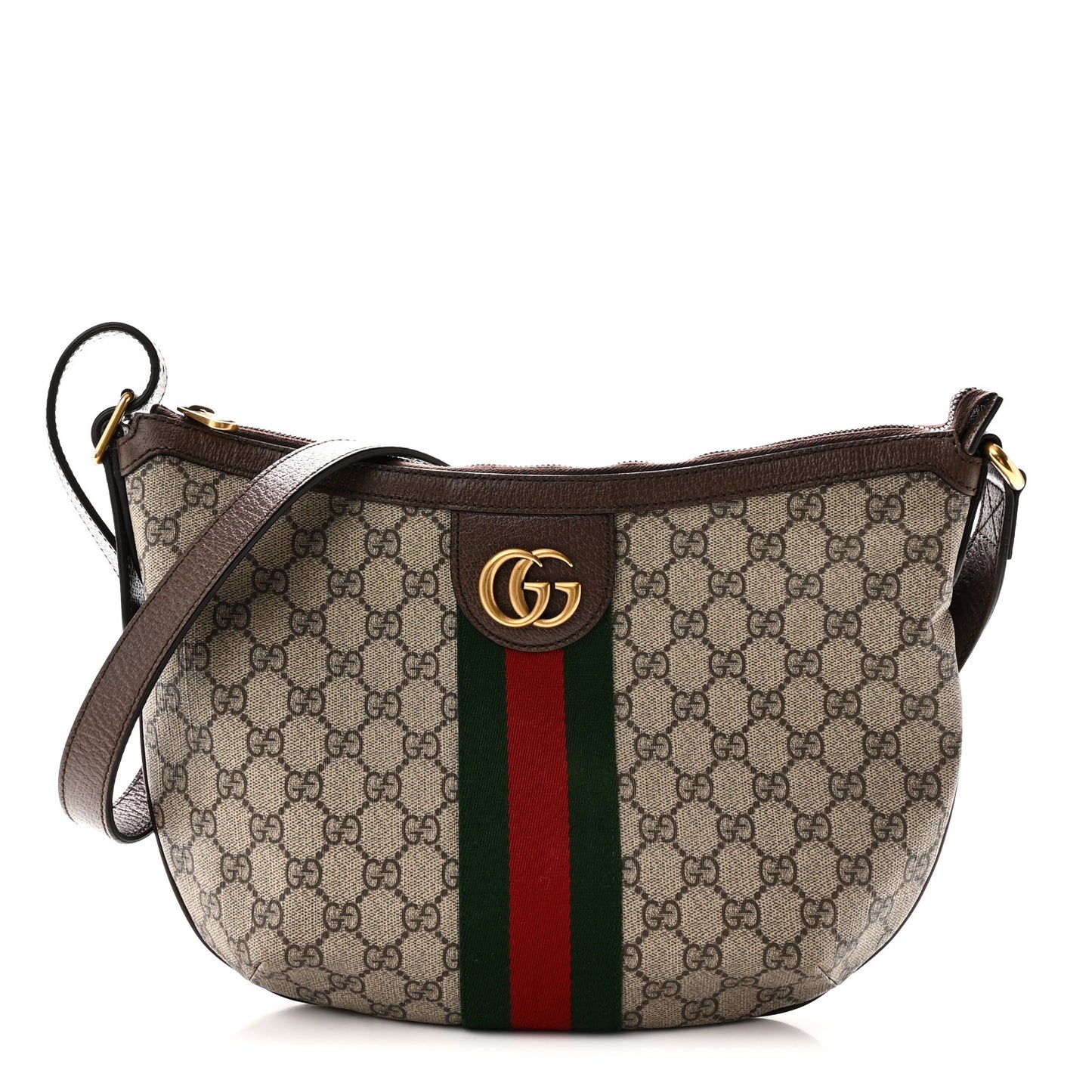 GG Supreme Monogram Web Small Ophidia Half Moon Hobo Brown