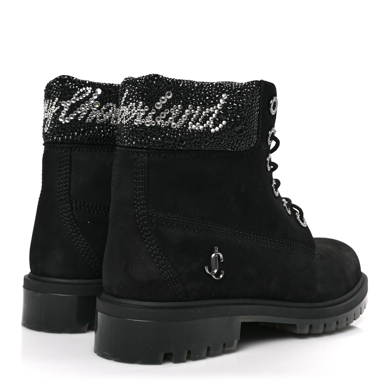 Jimmy Choo X TIMBERLAND Nubuck Swarovski Crystal Womens Ankle Boots 9 Black 4 of 8