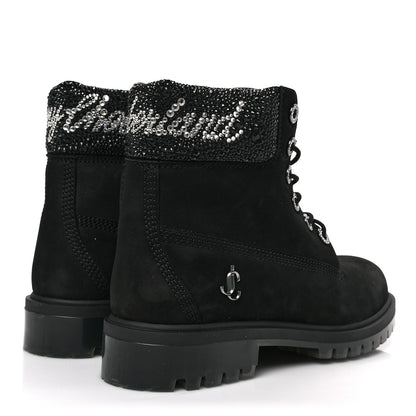Jimmy Choo X TIMBERLAND Nubuck Swarovski Crystal Womens Ankle Boots 9 Black 4 of 8