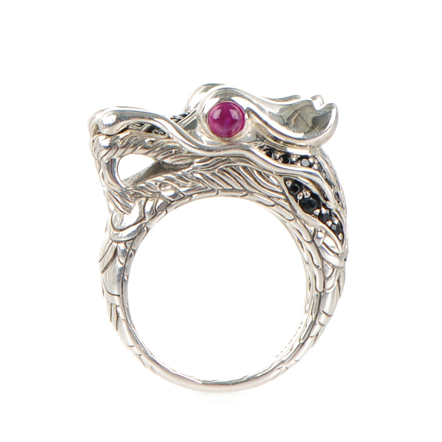 John Hardy Sterling Silver Ruby Black Sapphire Naga Dragon Head Ring 7 1 of 7