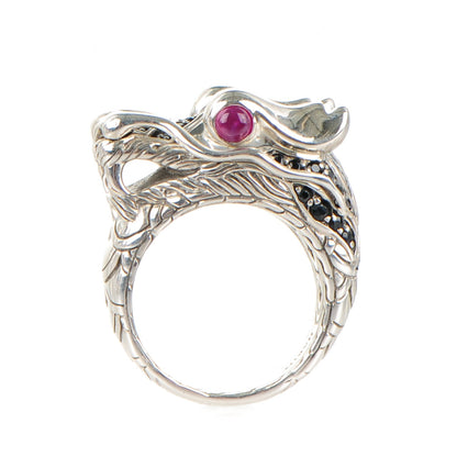 John Hardy Sterling Silver Ruby Black Sapphire Naga Dragon Head Ring 7 1 of 7