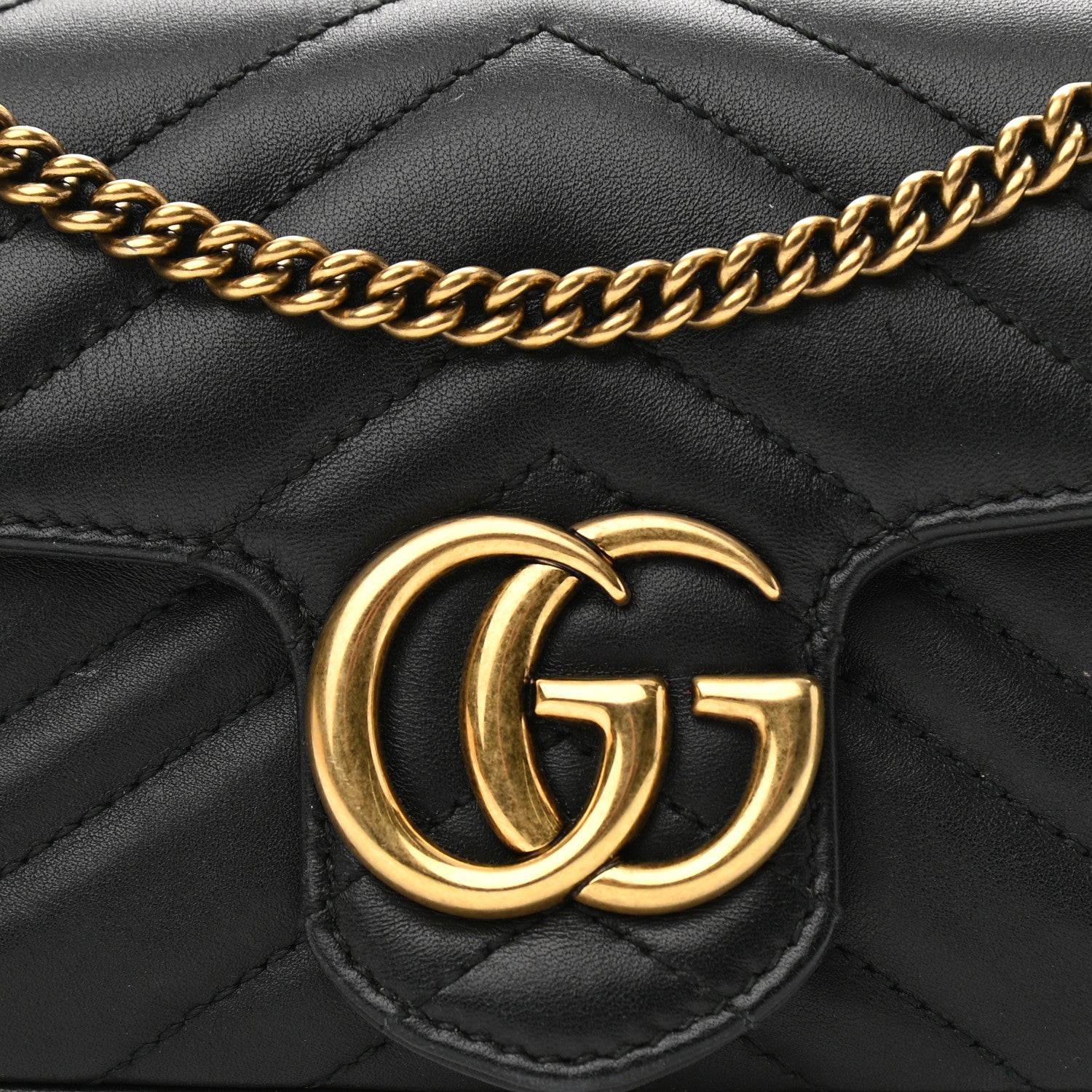 Gucci Calfskin Matelasse Super Mini GG Marmont Shoulder Bag Black 8 of 15