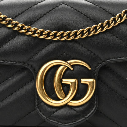 Gucci Calfskin Matelasse Super Mini GG Marmont Shoulder Bag Black 8 of 15