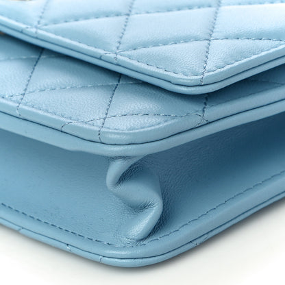 Chanel Lambskin Quilted Trendy CC Wallet On Chain WOC Light Blue 11 of 12