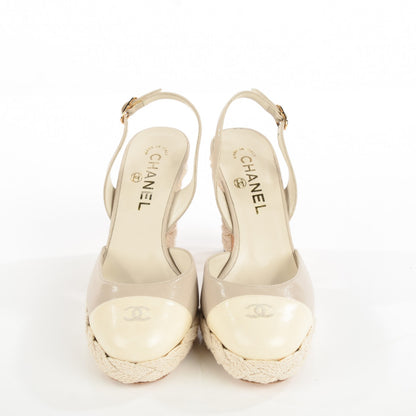 Chanel Glazed Lambskin Cap Toe Sling Back Pumps 38 Light Grey 2 of 7