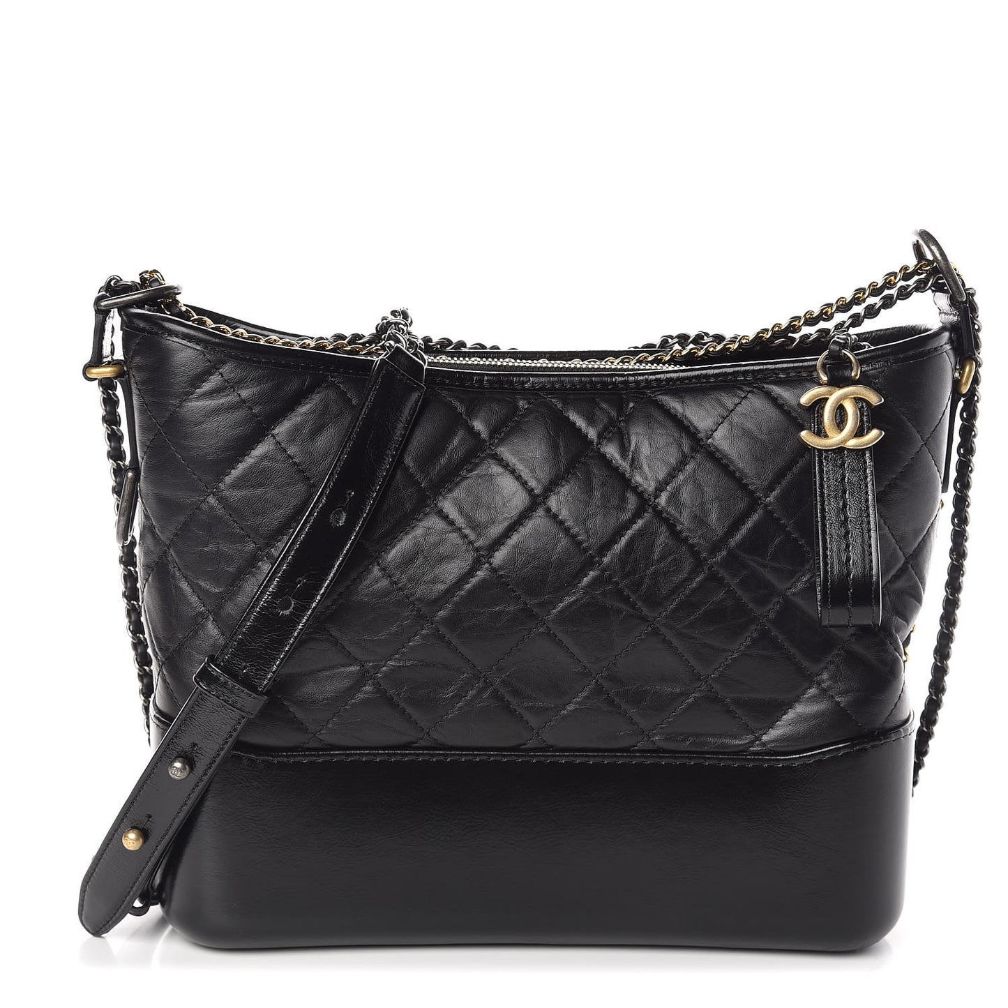 Aged Calfskin Quilted Medium Gabrielle Hobo Black