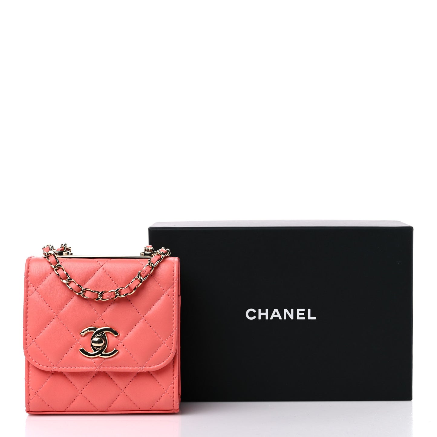 Lambskin Quilted Mini Trendy CC Clutch With Chain Coral Pink