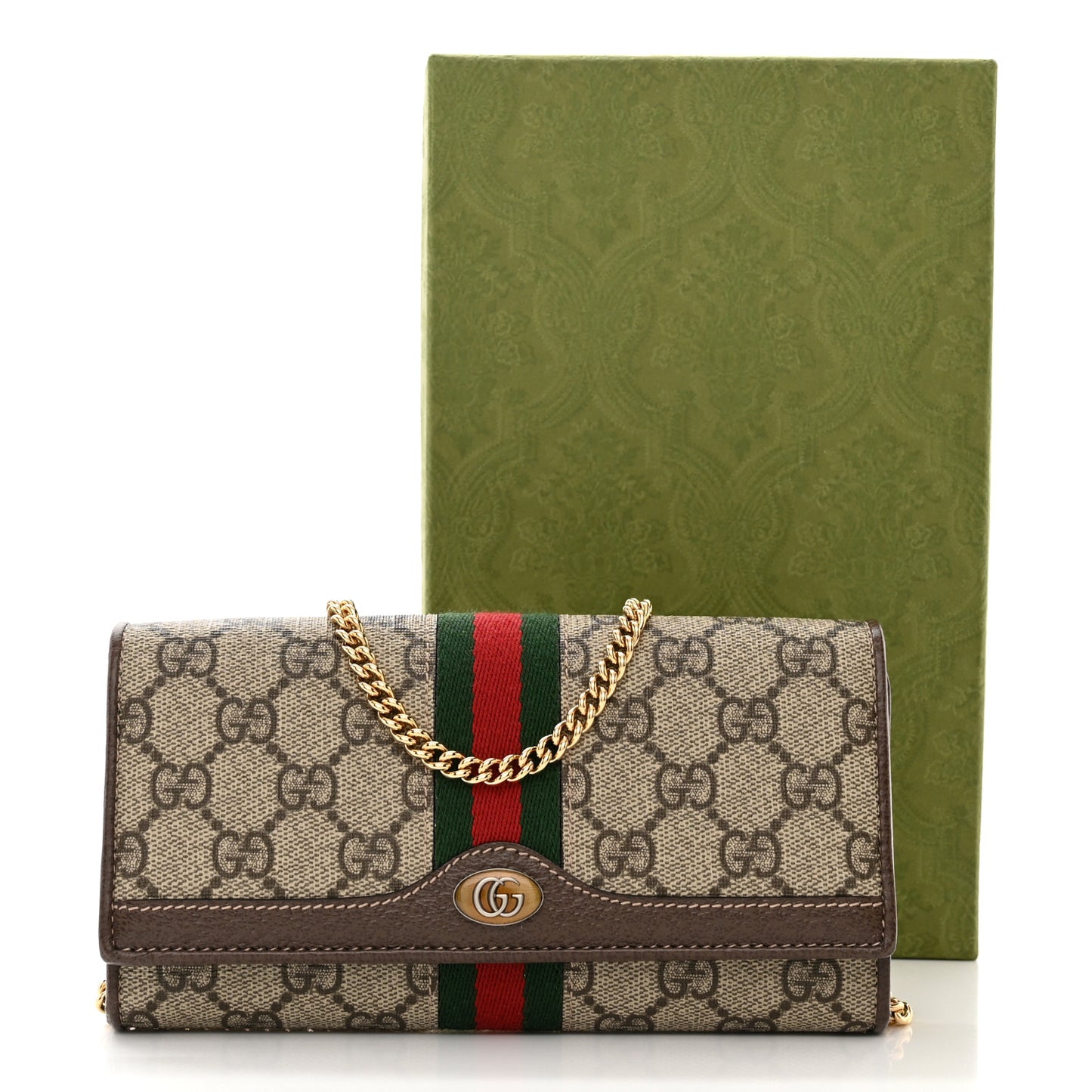 GG Supreme Monogram Web Ophidia Wallet On Chain Brown
