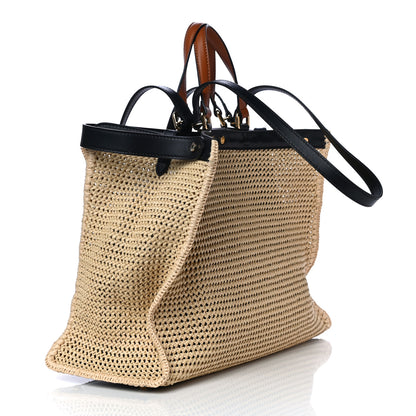 Fendi Raffia Vitello King Macrame Mesh Large Peekaboo X-Tote Natural Black Cuoio 2 of 8
