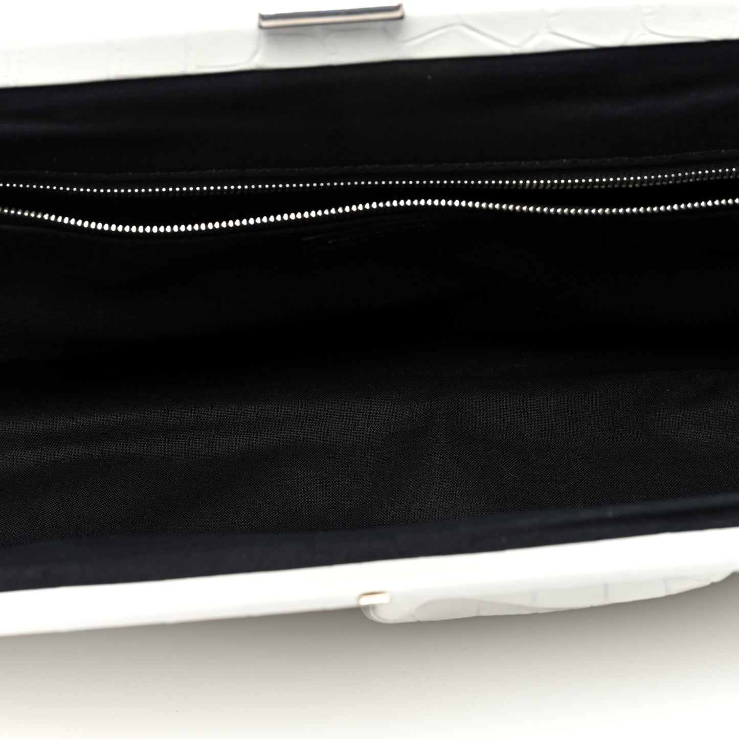 Shiny Supple Calfskin Logo Crocodile Embossed XL Cloud Clutch White