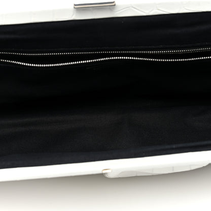 Balenciaga Shiny Supple Calfskin Logo Crocodile Embossed XL Cloud Clutch White 4 of 11