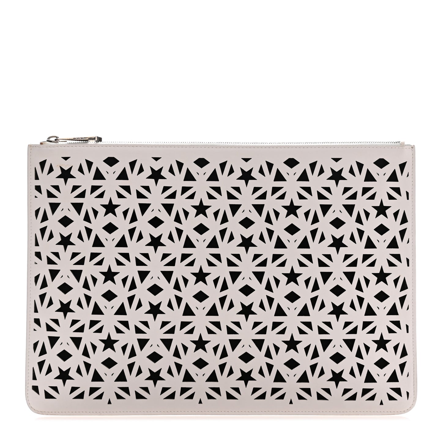 Lambskin Star Print Large Pandora Pouch White Black