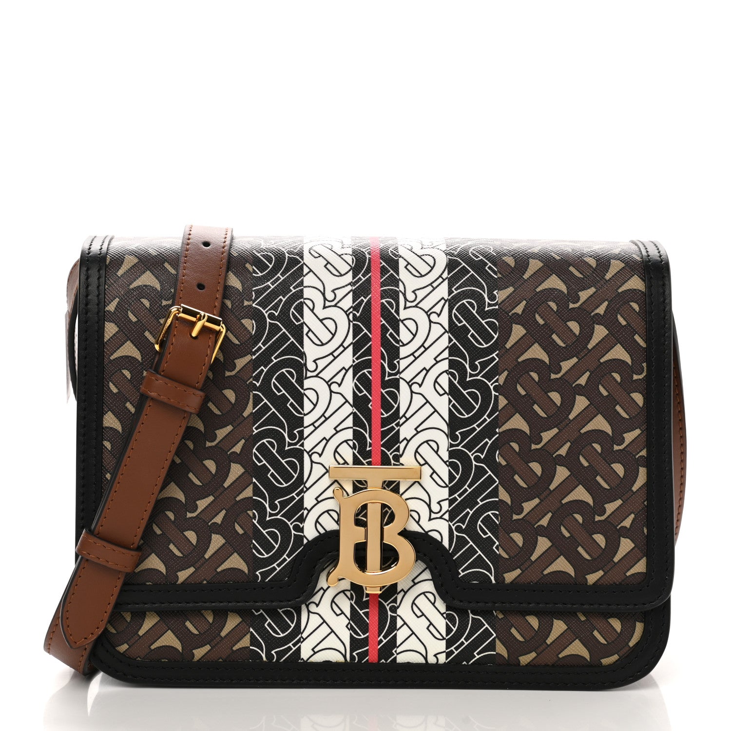 Burberry E-Canvas Monogram Stripe Medium TB Bag Bridle Brown 1 of 9