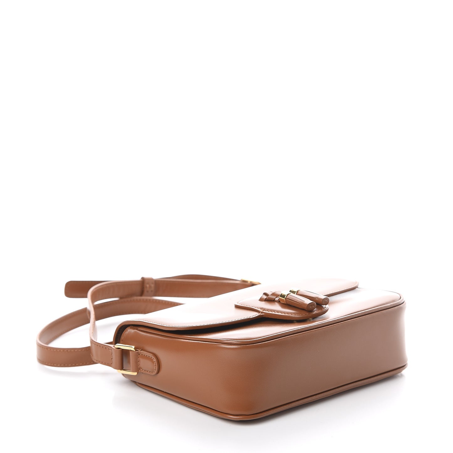 Shiny Calfskin Medium Tassel Bag Caramel