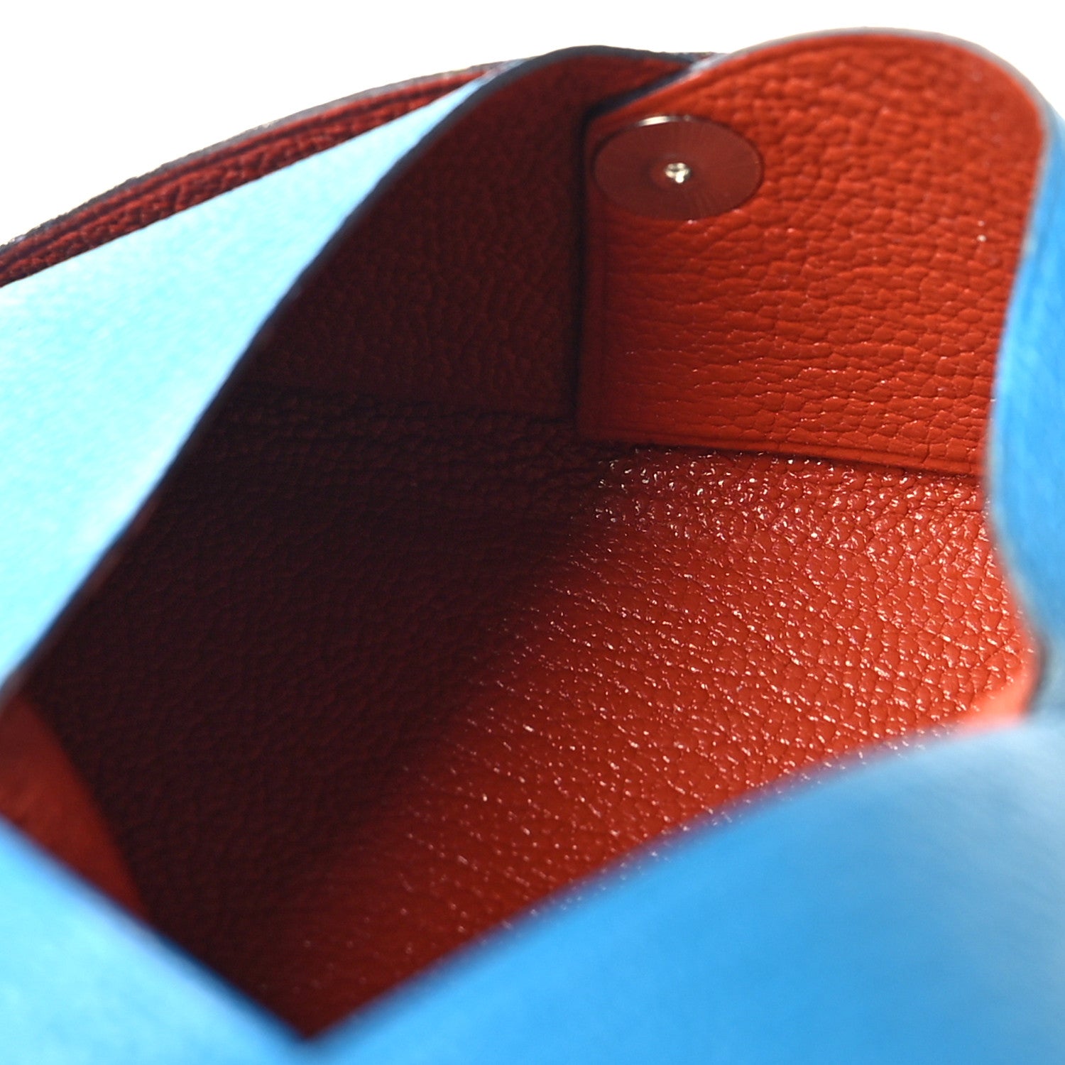 Hermes Chevre Mysore Verso Calvi Card Case Bleu Frida Cuivre 6 of 13
