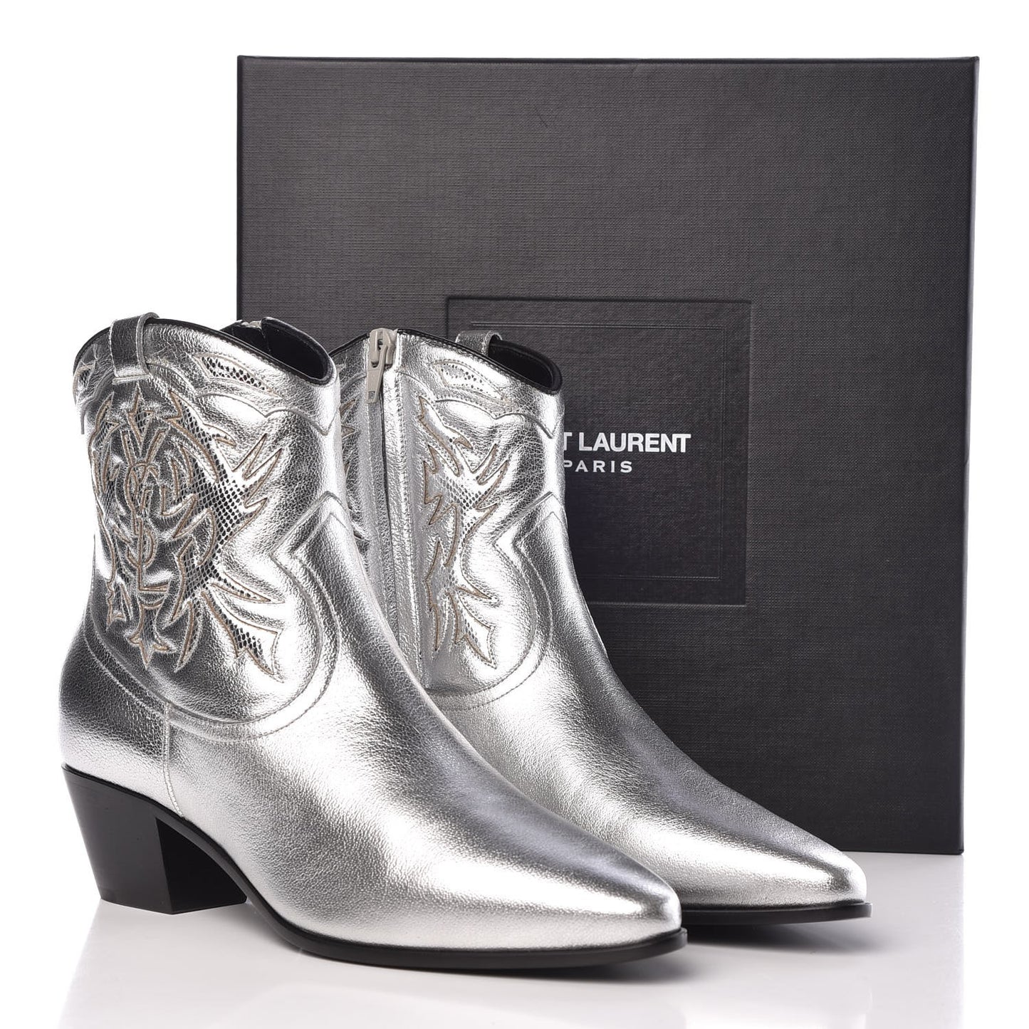 Metallic Calfskin Rock 40 Cowboy Ankle Boots 38.5 Argento