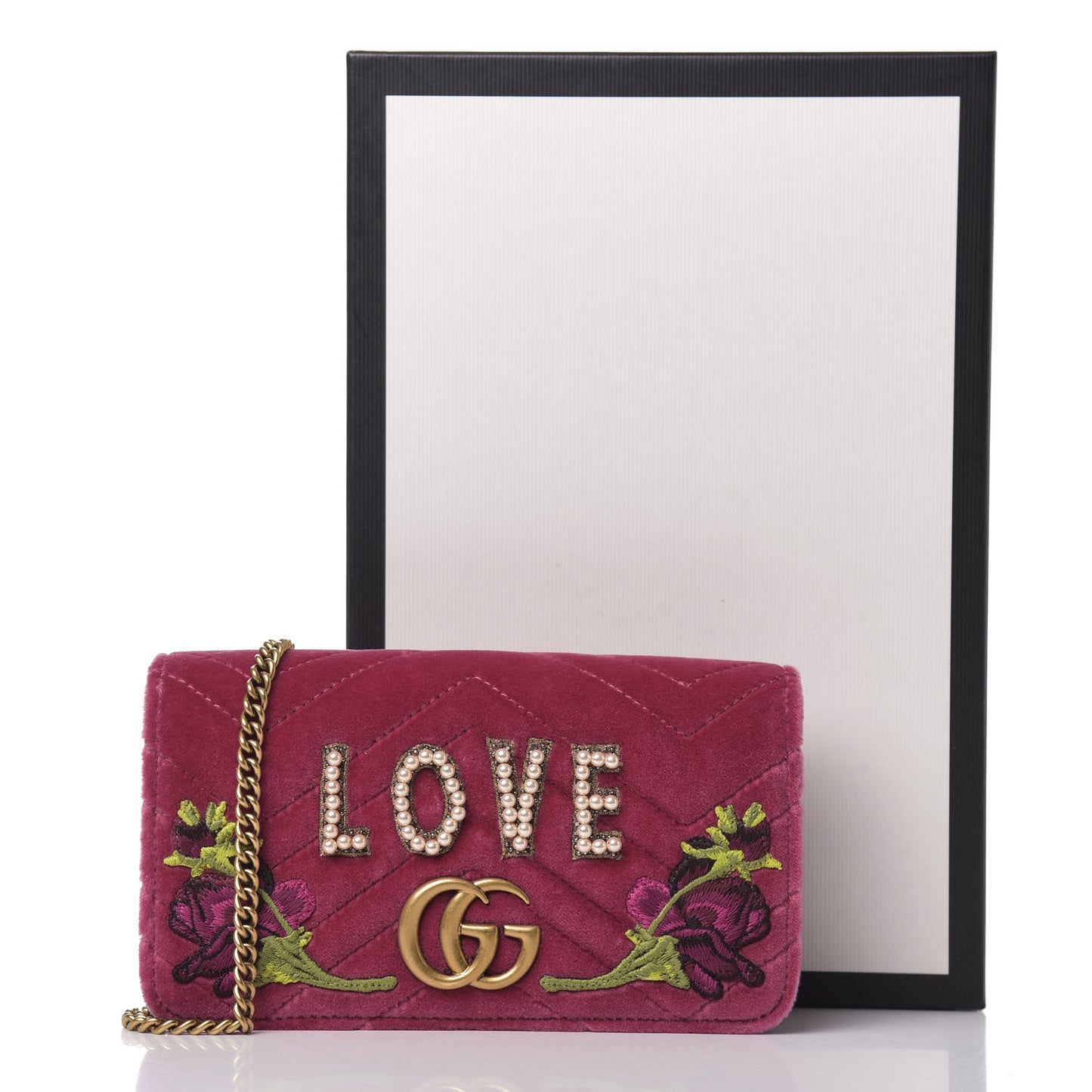 Velvet Matelasse Love Embroidered GG Marmont Mini Bag Light Raspberry Rose