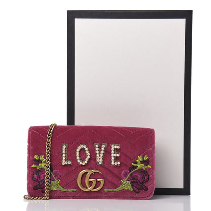 Gucci Velvet Matelasse Love Embroidered GG Marmont Mini Bag Light Raspberry Rose 10 of 10