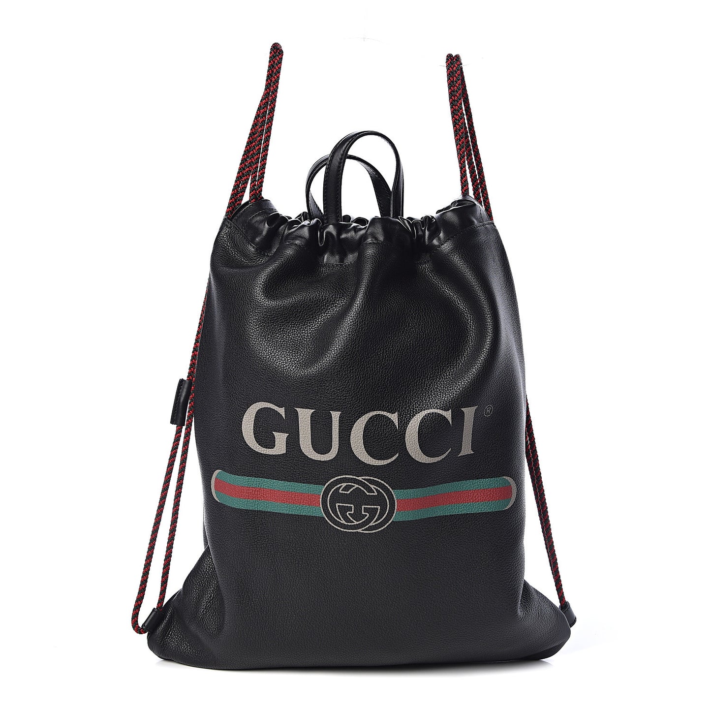Calfskin Logo Drawstring Backpack Black