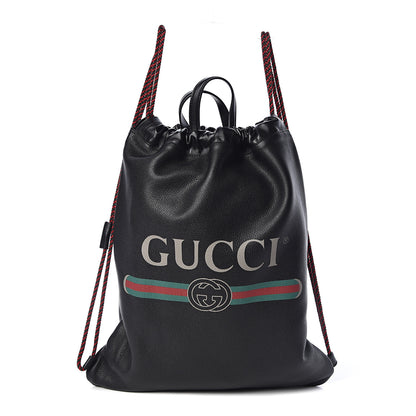 Gucci Calfskin Logo Drawstring Backpack Black 3 of 11