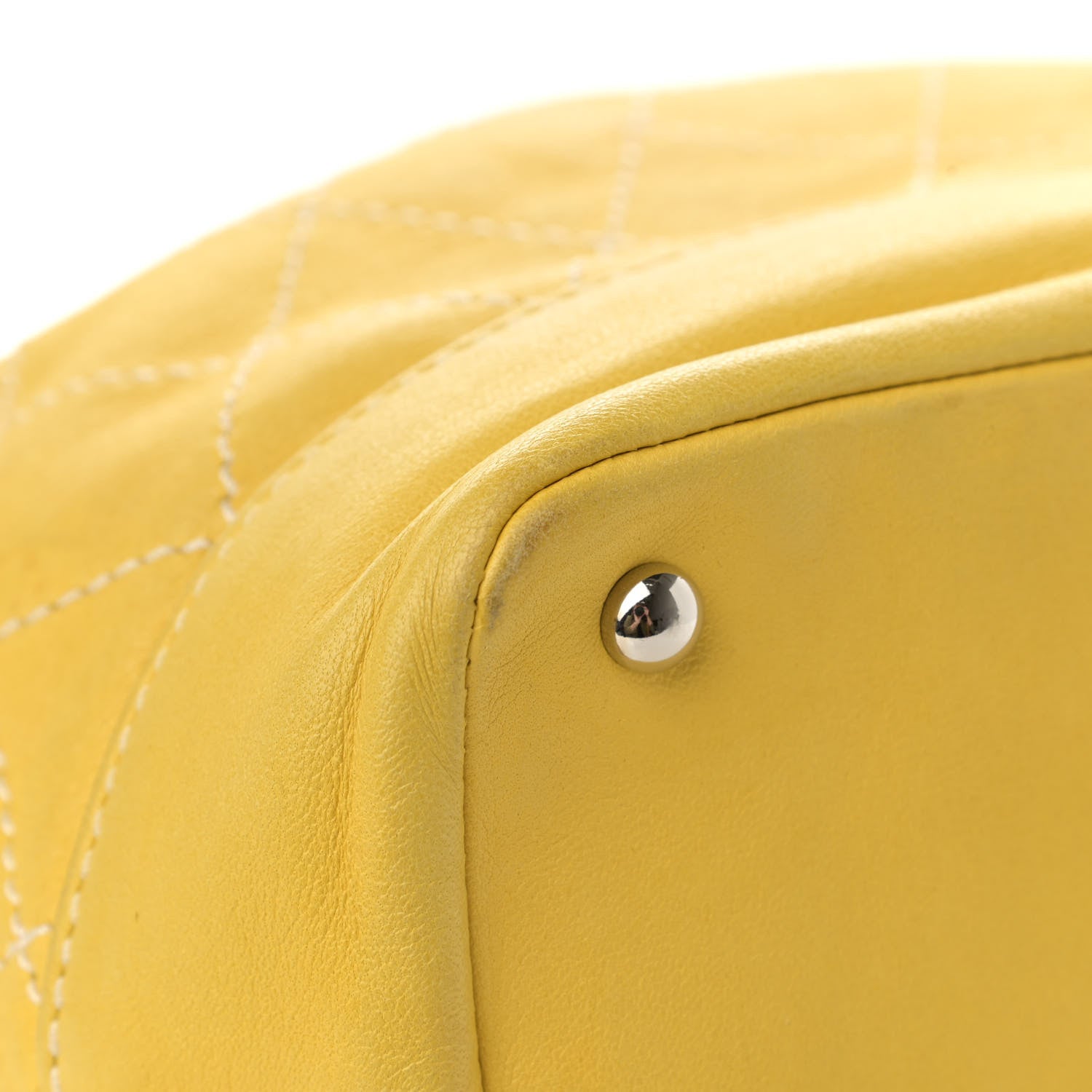 Chanel Lambskin Contrast Stitch Drawstring Tote Yellow 8 of 13