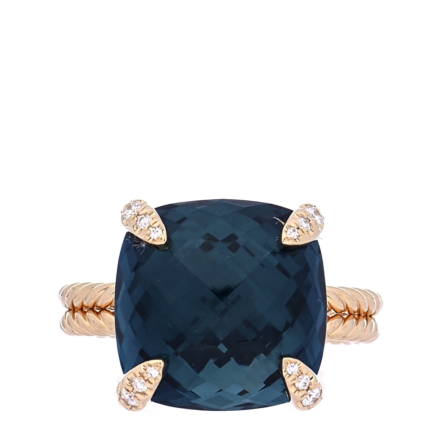 18K Yellow Gold Diamond Hampton Blue Topaz 14mm Chatelaine Ring 57 8