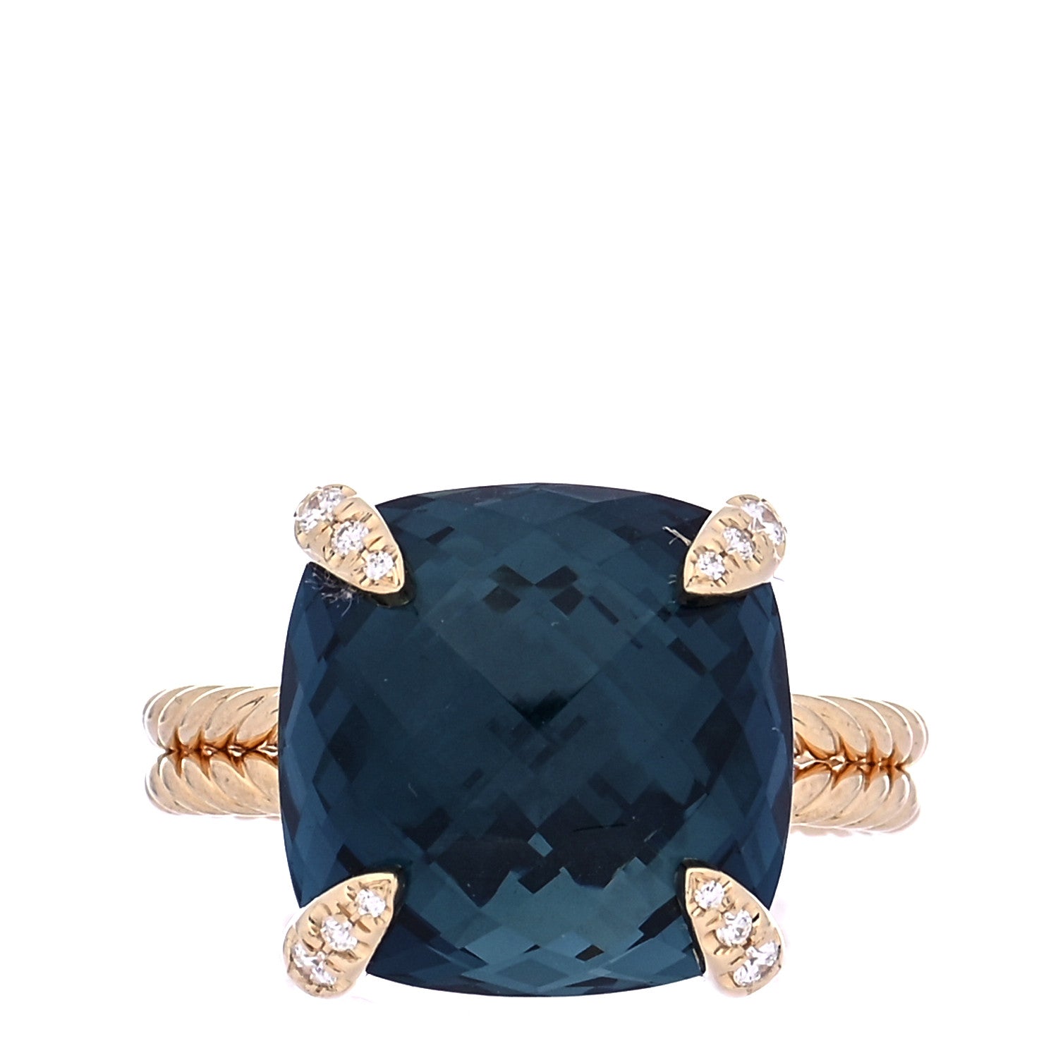 David Yurman 18K Yellow Gold Diamond Hampton Blue Topaz 14mm Chatelaine Ring 57 8 1 of 8