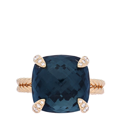 David Yurman 18K Yellow Gold Diamond Hampton Blue Topaz 14mm Chatelaine Ring 57 8 1 of 8