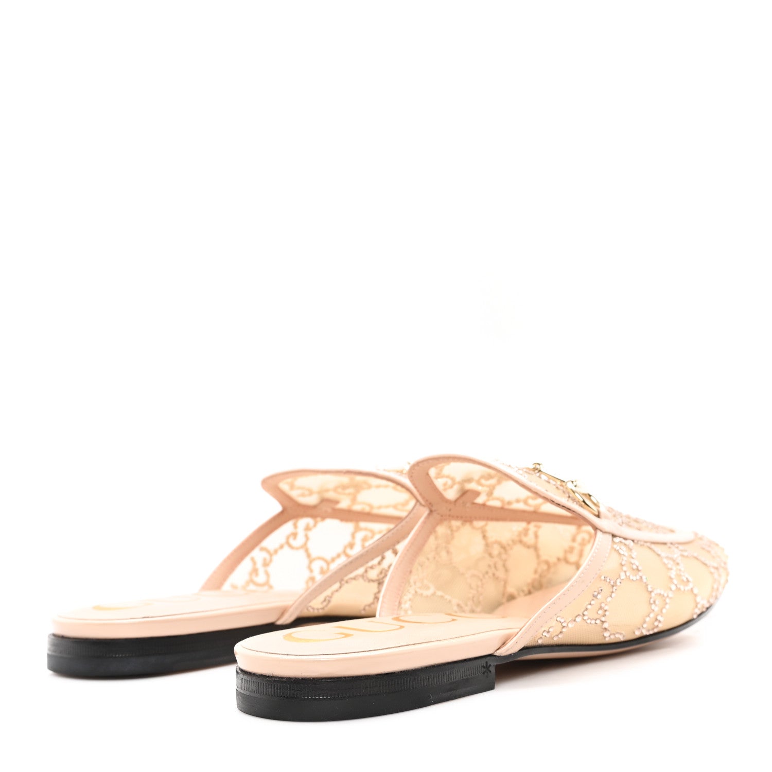 Gucci Patent Mesh Crystal GG Monogram Womens Princetown Slippers 38 Ivory 5 of 8
