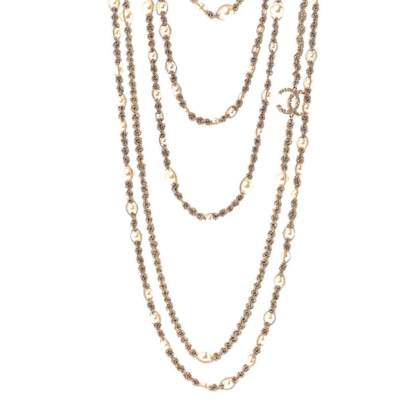 Pearl CC Chain Multi Strand Necklace Gold