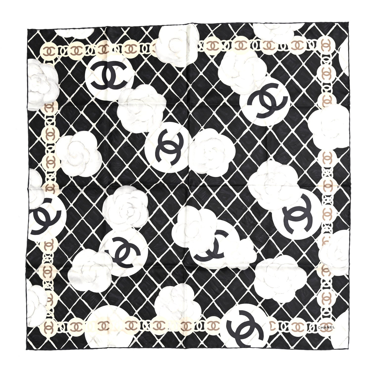 Chanel Silk Camellia CC Square Scarf Black 1 of 4