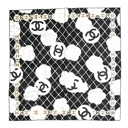 Chanel Silk Camellia CC Square Scarf Black 1 of 4