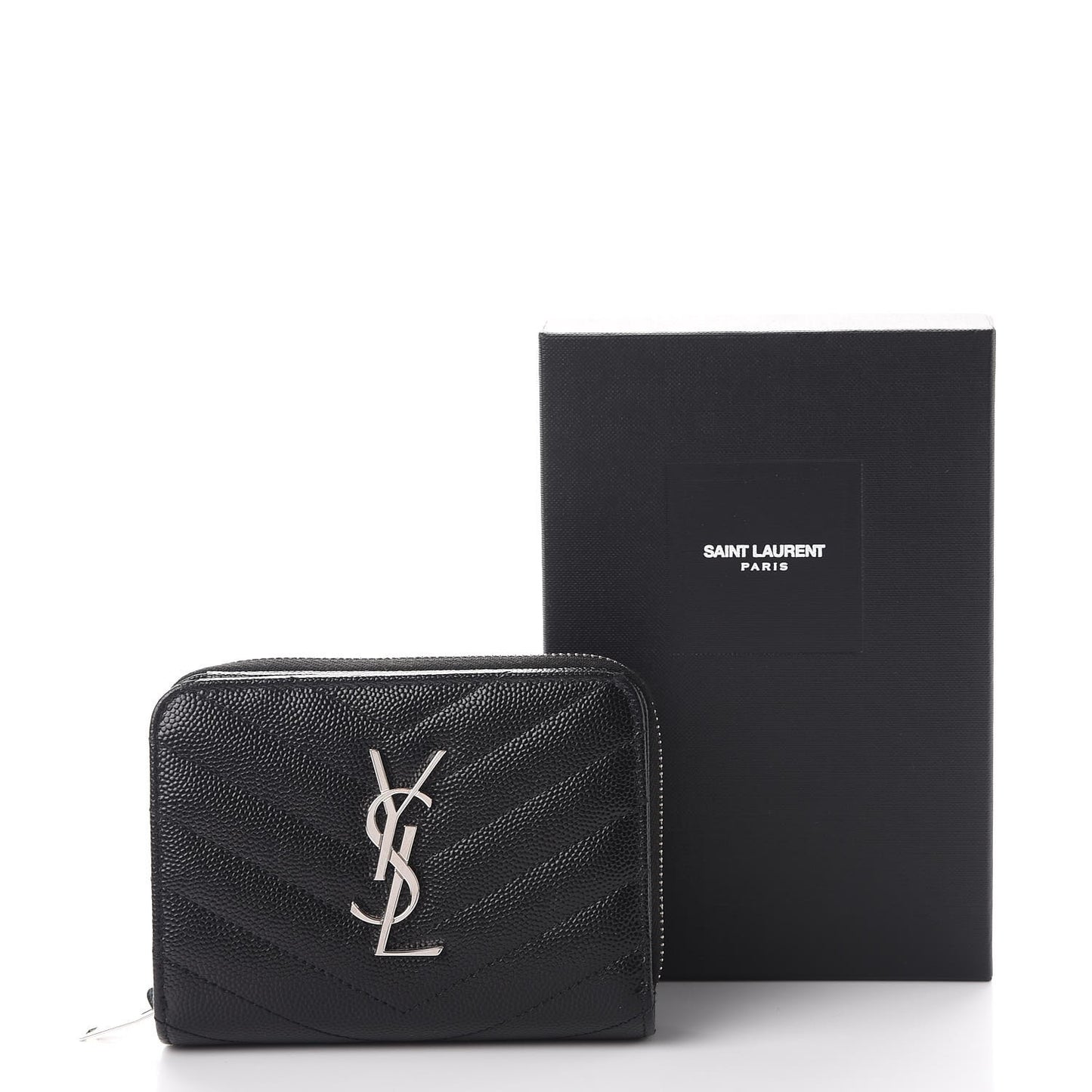 Grain De Poudre Matelasse Chevron Monogram Compact Zip Around Wallet Black