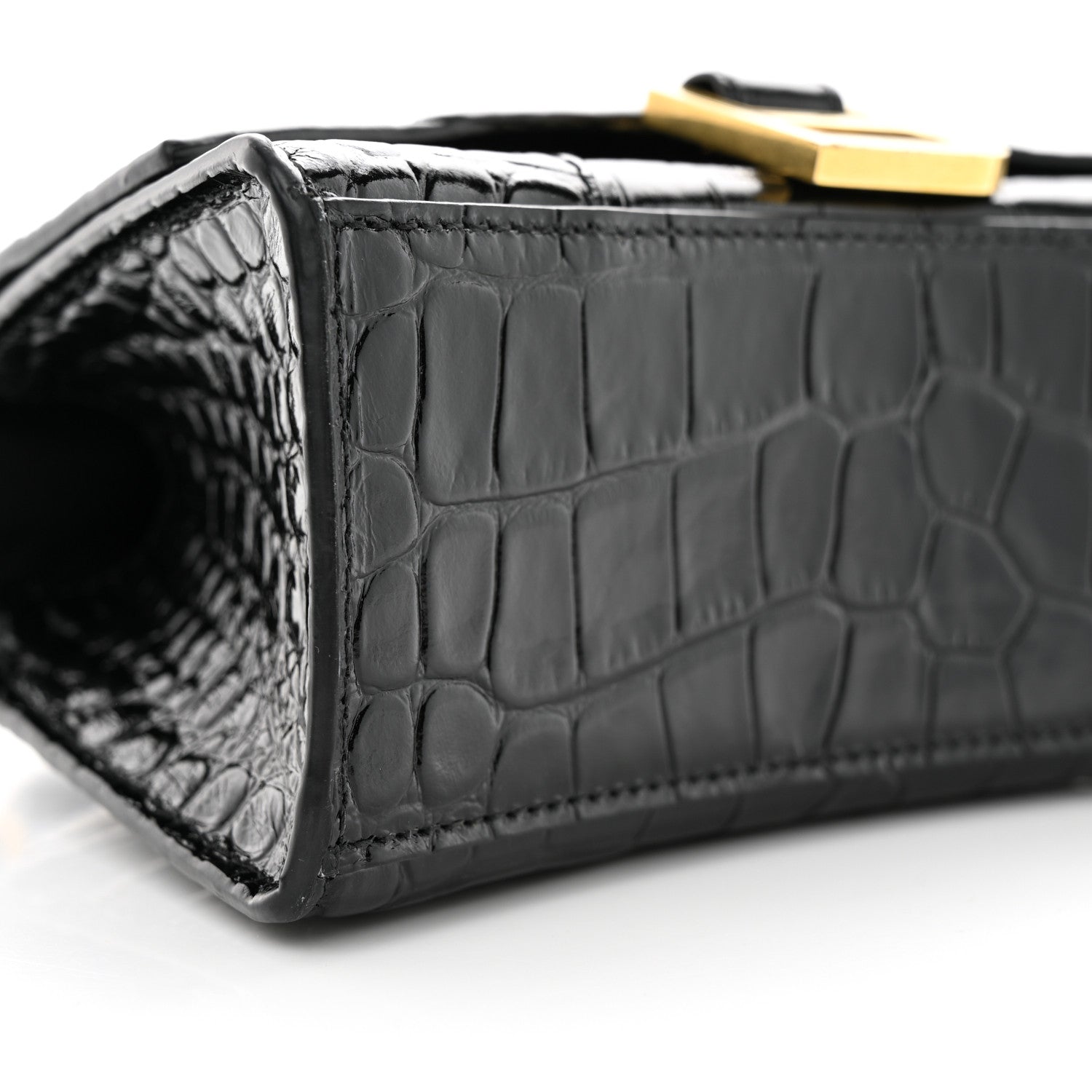 Balenciaga Shiny Calfskin Crocodile Embossed Hourglass Top Handle Bag XS Black 9 of 10