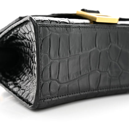 Balenciaga Shiny Calfskin Crocodile Embossed Hourglass Top Handle Bag XS Black 9 of 10