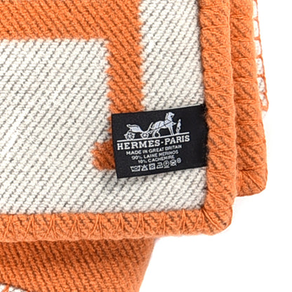 Hermes Wool Cashmere Signature Classic Avalon Blanket Ecru Potiron 3 of 3