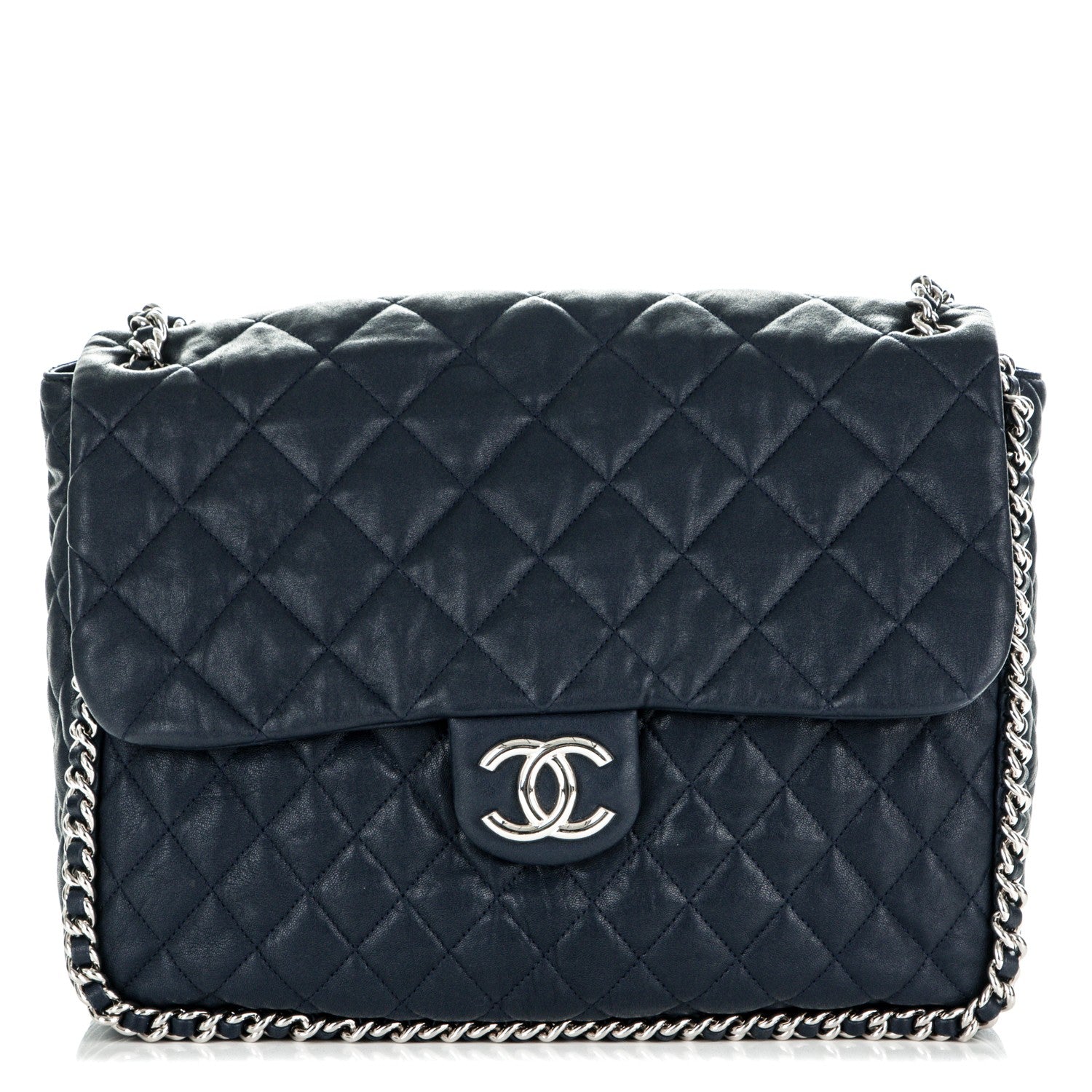 Chanel Washed Lambskin Quilted Maxi Chain Around Flap Dark Navy Blue 1 of 6