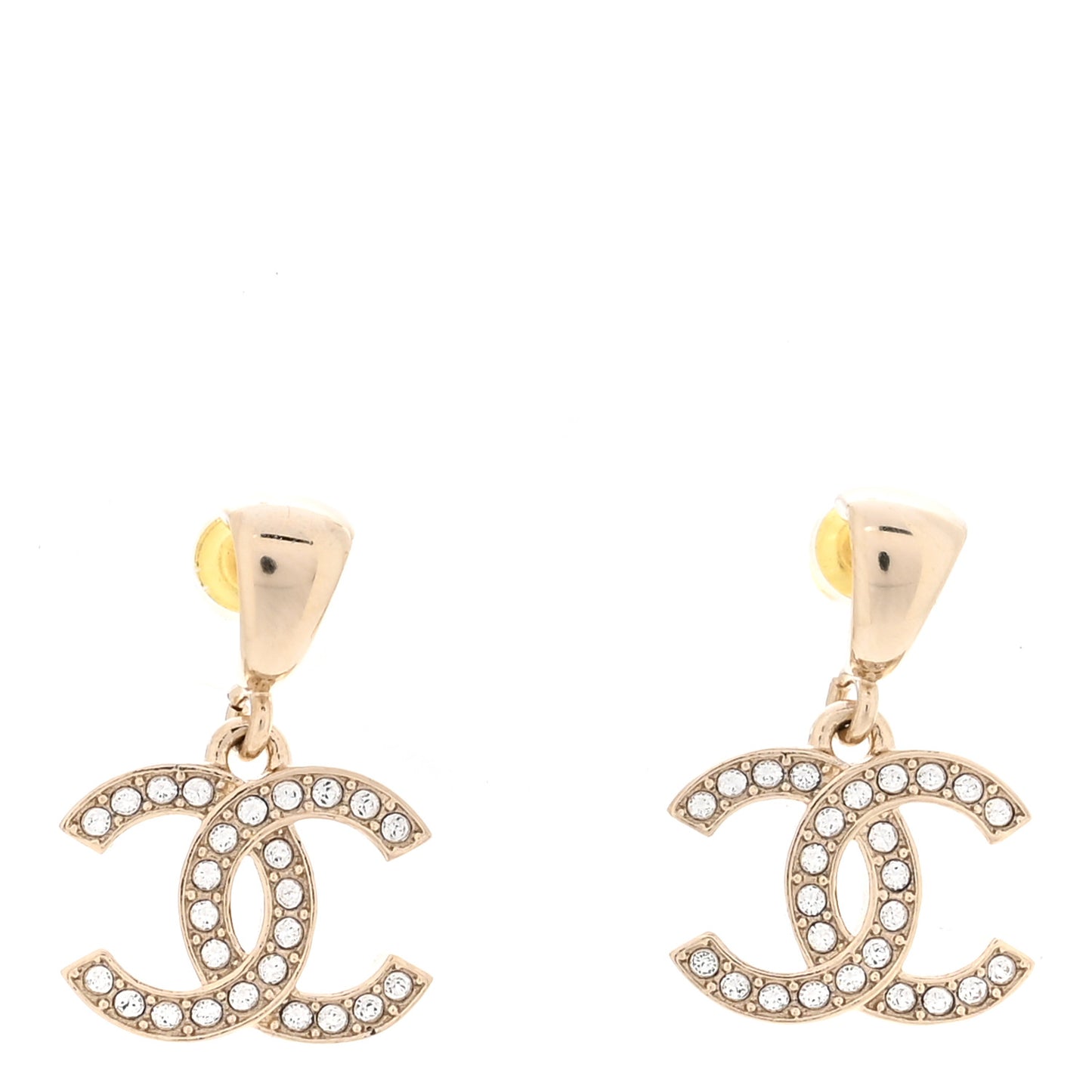 Metal Crystal CC Hoop Drop Earrings Gold