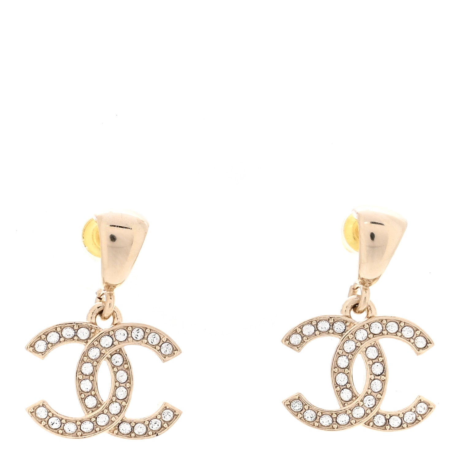 Chanel Metal Crystal CC Hoop Drop Earrings Gold 1 of 4
