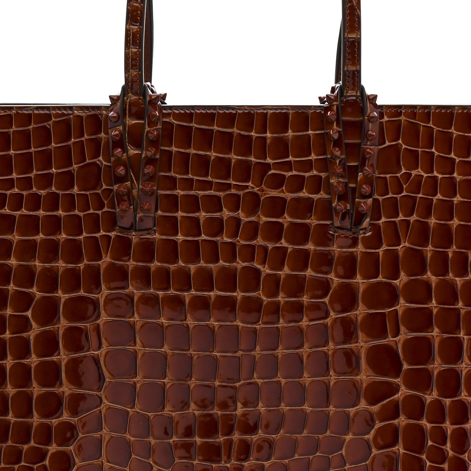 Christian Louboutin Patent Calfskin Crocodile Embossed Spikes Zipped Cabata Tote Acajou 8 of 10