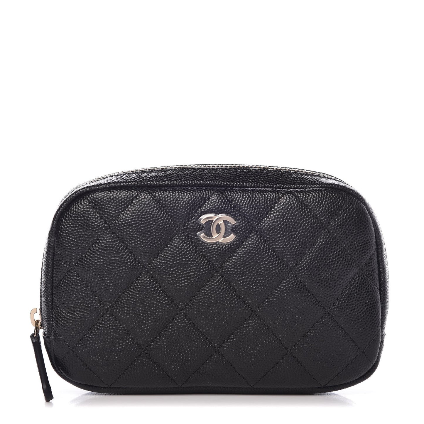 Caviar Quilted Small Curvy Pouch Cosmetic Case Black