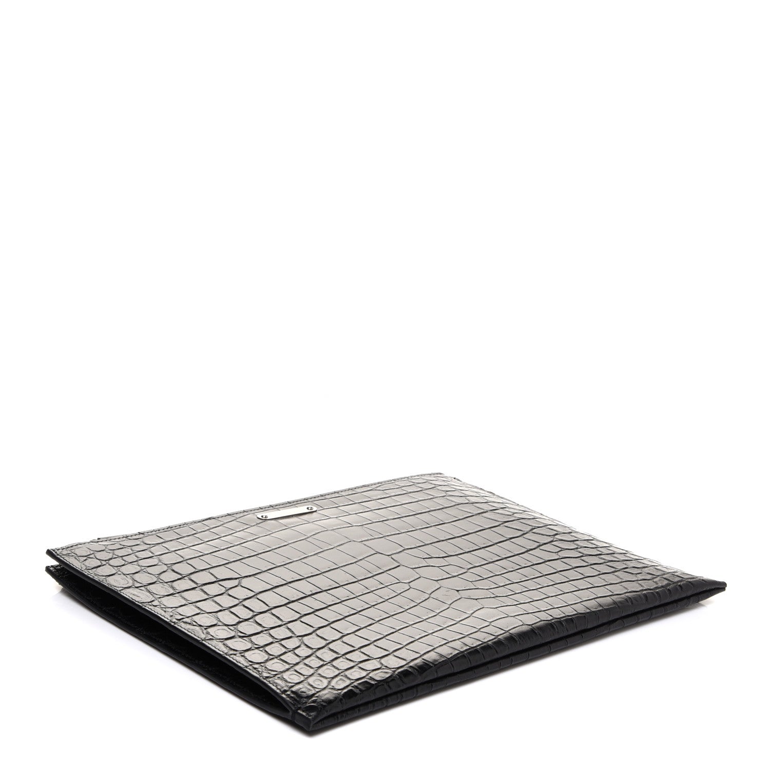Saint Laurent Calfskin Crocodile Embossed Document Holder Black 4 of 9