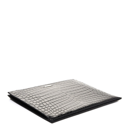 Saint Laurent Calfskin Crocodile Embossed Document Holder Black 4 of 9