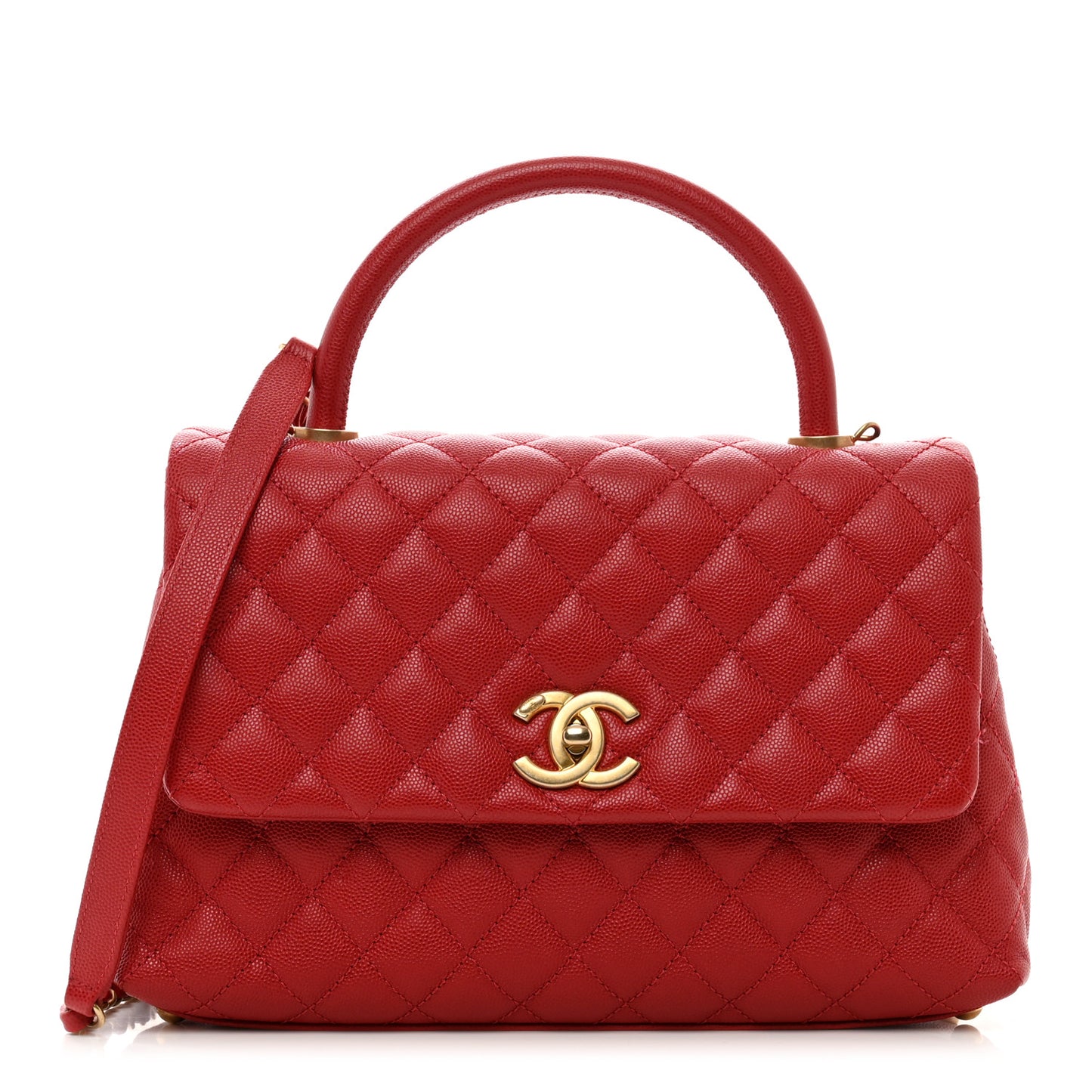 Caviar Quilted Small Coco Handle Flap Red