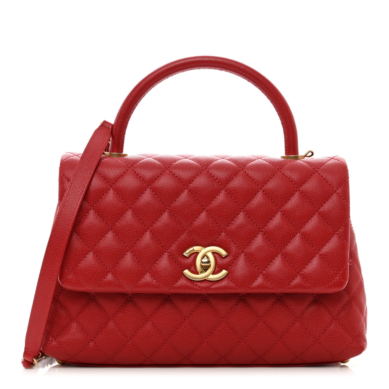 Chanel Caviar Quilted Small Coco Handle Flap Red 1 of 10